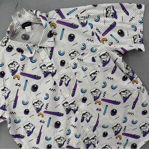 Star Wars Mens Stormtroopers Lightsaber Retro 80's Button Up Short Sleeve Shirt
